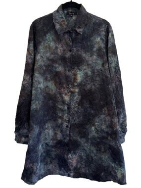 Comfy USA Abstract Crinkle Tunic Dress Lagenlook Long Sleeve Artsy Boho Textured